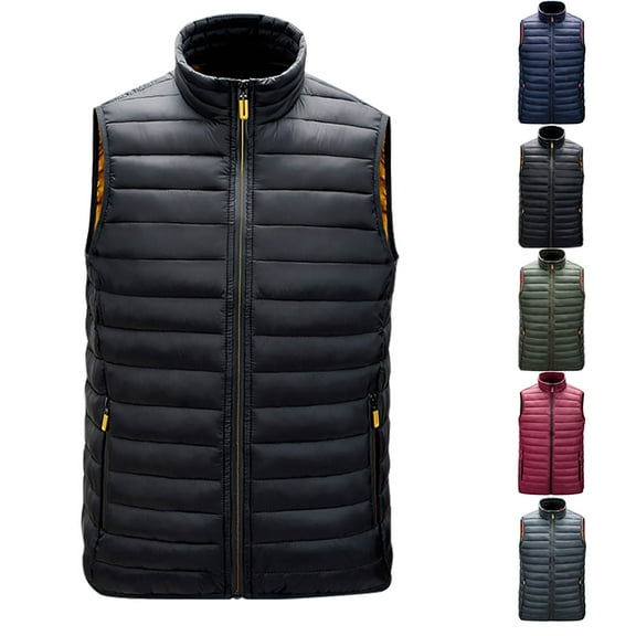 FRSASU Men's Outdoor Stand Collar Fleece Jacket Vest Casual Padded Vest Coats with Pocket Zipper Wine
