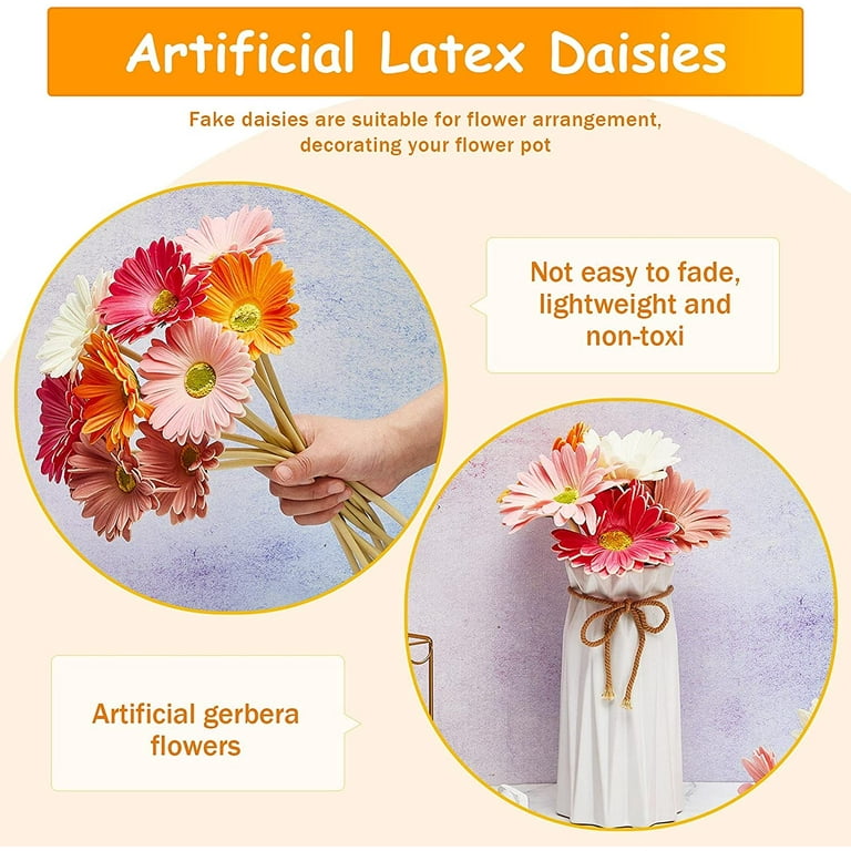 Zukuco Artificial Daisy Flower 15 inch Faux Gerbera Daisies Fake Silk Flower  Bouquet for Wedding Bridal Bouquet Party Home Kitchen Indoor Decorations 