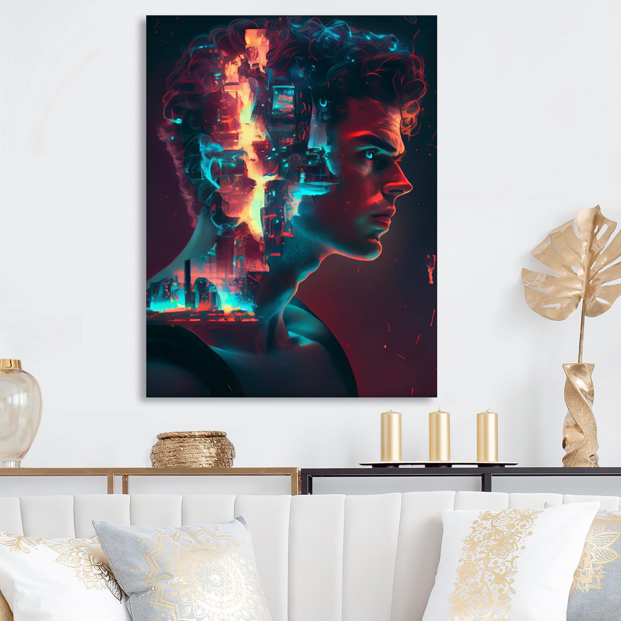 Designart Double Exposure Man Portrait Sci-Fi I Canvas Wall Art