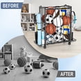 thumbnail image 5 of Sports Equipment Garage Organizer,Garage Ball Storage Rack for Sports with Wheels-Upgraded 3 Layers Organizer Rack Outdoor Basketball Racks for Balls with Holder and Hooks (Bright Black), 5 of 18