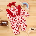 thumbnail image 2 of ZEHJUHAN Baby Valentine's Day Romper, Long Sleeve Heart Print Bodysuit with Bow & Ruffle Trim For Spring Fall Red，0-3M, 2 of 9