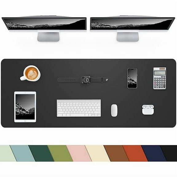 Leather Desk Pad Protector, Large Mat, Mouse Pad, Non-Slip PU Leather Blotter, Cover for Keyboard and Mouse, Office & Home (Black, 48" x 17") 48" x 17" Black