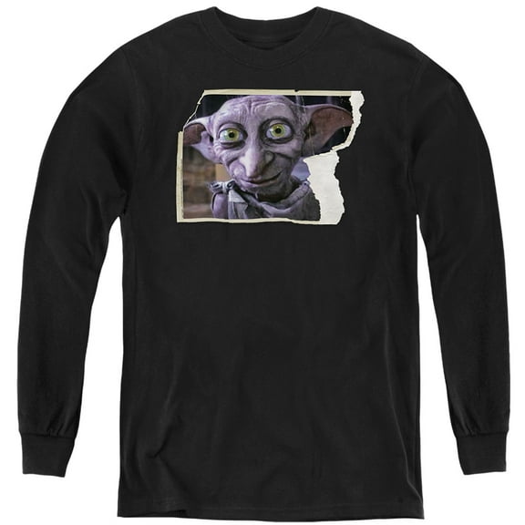 Harry Potter Dobby Worn Photo Kids Long Sleeve T Shirt (Medium) for Youth Boys and Girls, Black