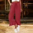 thumbnail image 7 of KLHDSF Pants For Women Drawstring Elastic Waist Cropped Pants with Pockets And Ruffle Hem Cotton Linen Solid Summer Trousers RedXL, 7 of 7