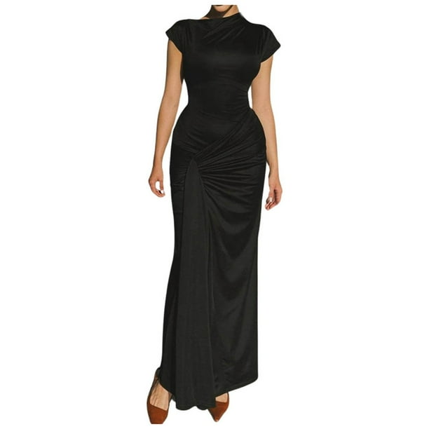 Vestido ajustado con pliegues y cordones para mujer - Manga corta, cintura alta, doble capa - Conjunto informal para fiesta