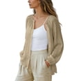 thumbnail image 3 of CaComMARK PI Button Down Shirt Women Casual Long Sleeve Shirts Breathable Plus Size Summer Sheer Mesh Tops Beach Cover Up Khaki, 3 of 9