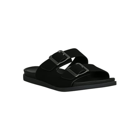 

Women Nubuck/Leatherette Dual Buckled Open Toe Slide Sandal 18239