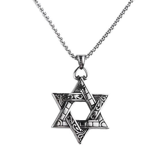Hexagram Mens Pendant Necklaces,Stainless Steel Men Necklace Jewelry