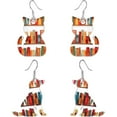 thumbnail image 2 of 2 Pairs of Cute Cat Dog Book Dangle Earrings Acrylic Classic Bookcase Bookshelf Patterned Earring Hooks for Book Lovers Gift Teacher Graduation Back to School Gifts, 2 of 8