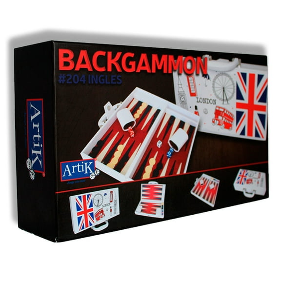 Estuche Portafolio rígido ARTIK con 30 fichas std BACKGAMMON 2 vasos y 5 dados