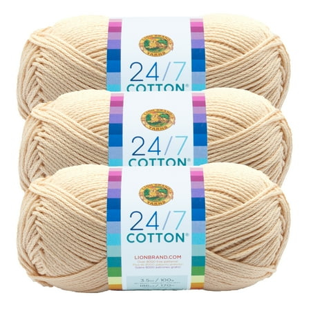 UPC: 0842093103547 | Lion Brand Yarn 24-7 Cotton Ecru Medium Mercerized Cotton Off-White Yarn 3 Pack