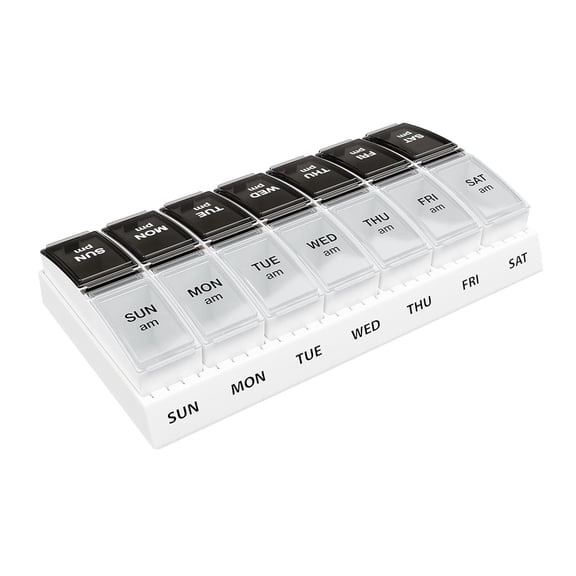 MEDca AM/PM Pill Organizer - 7-Day Medicine Planner, Pop-Out Daily Compartments, Easy-Open 2-Times-a-Day Case, Travel Pill Box for Large Vitamins & Supplements, Black & White