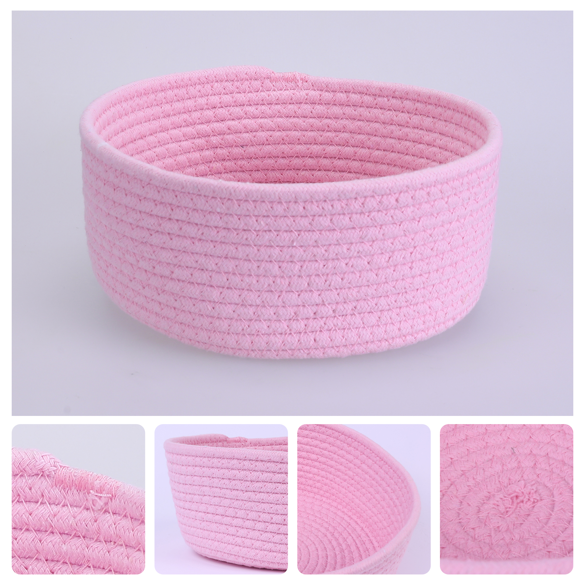 Unique Bargains Round Woven Storage Basket Small Storage Bin for Home Decor Pink L