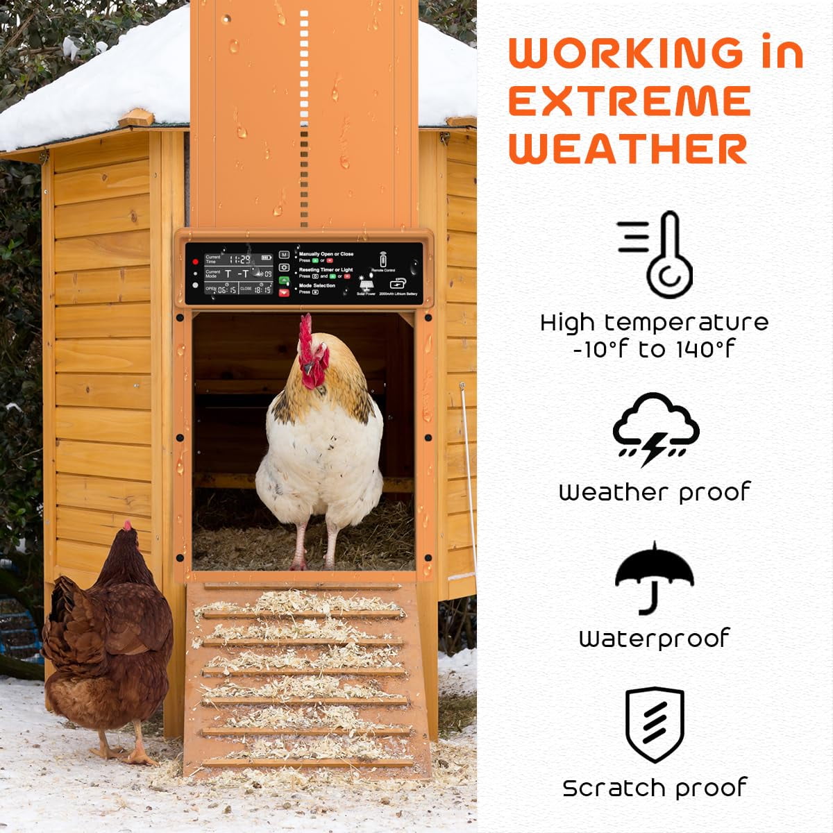 Pet Deluxe Automatic Chicken Coop Door Solar Powered Automatic Chicken Door with Timer & Light Sensor, Anti-Pinch, Durable Aluminum Auto Chicken Door, Charge with Solar Panel & USB