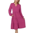 thumbnail image 3 of UVN Fall Dresses for Women Long Sleeve V Neck Midi Dress Casual Loose Flowy Swing Tiered Dress with Pockets, 3 of 8