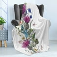thumbnail image 4 of Thistle Soft Flannel Fleece Blanket, Vintage Vertical Herbal Border with Blooming Meadow Flowers Chamomile and Dragonfly, Cozy Plush for Indoor and Outdoor Use, 60" x 80", Multicolor, by Ambesonne, 4 of 5