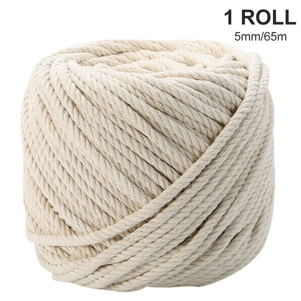 Unbranded Cotton Rope Handicraft Diy Cotton Cord Weaving Crafting Braiding Rope Thread, 5mm, 65m, 1 Roll