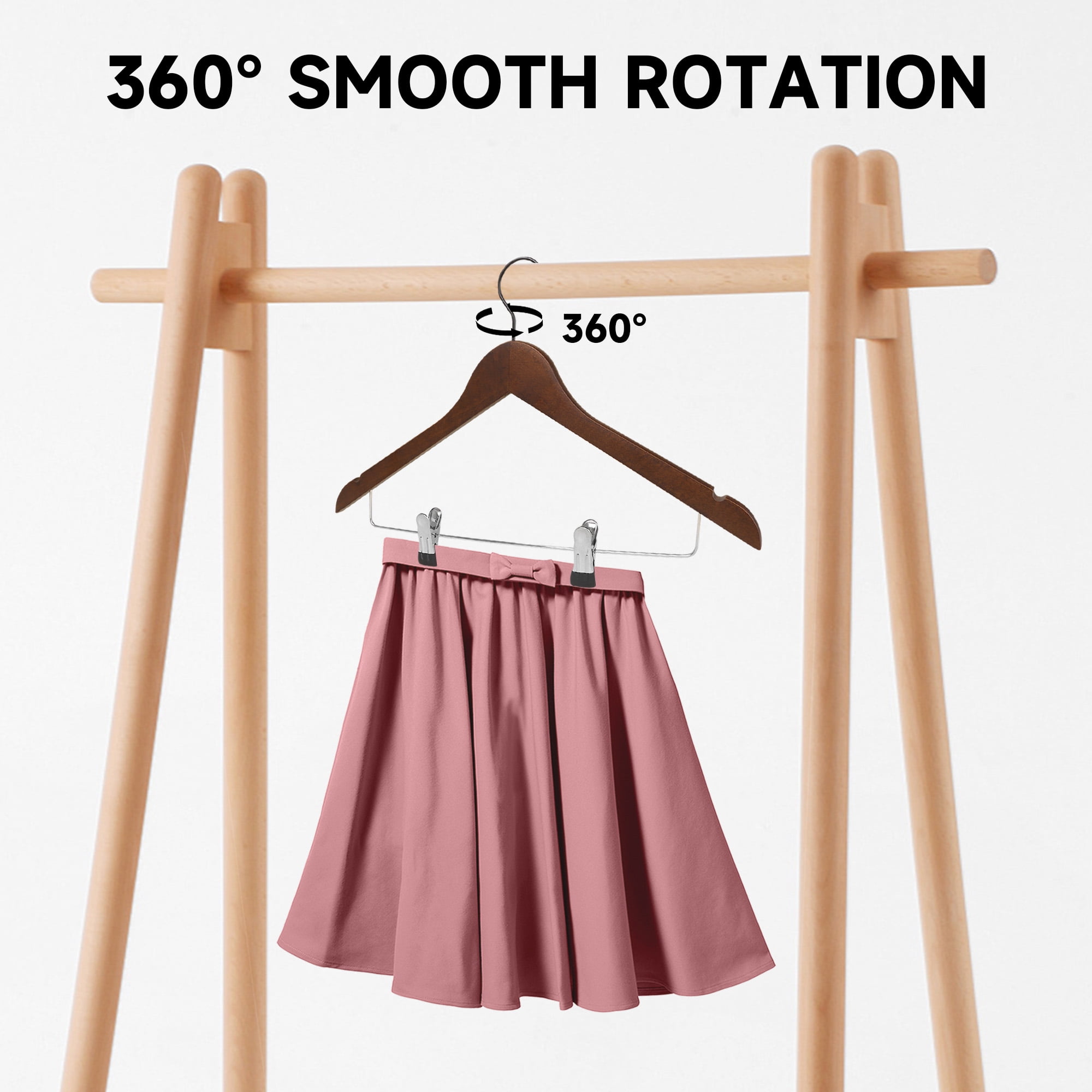 BP4U 12-Pack Wooden Hangers with Adjustable Metal Clips, Solid Wood Suit Hangers for Skirt, Dress, Coats, Jacket and Pants