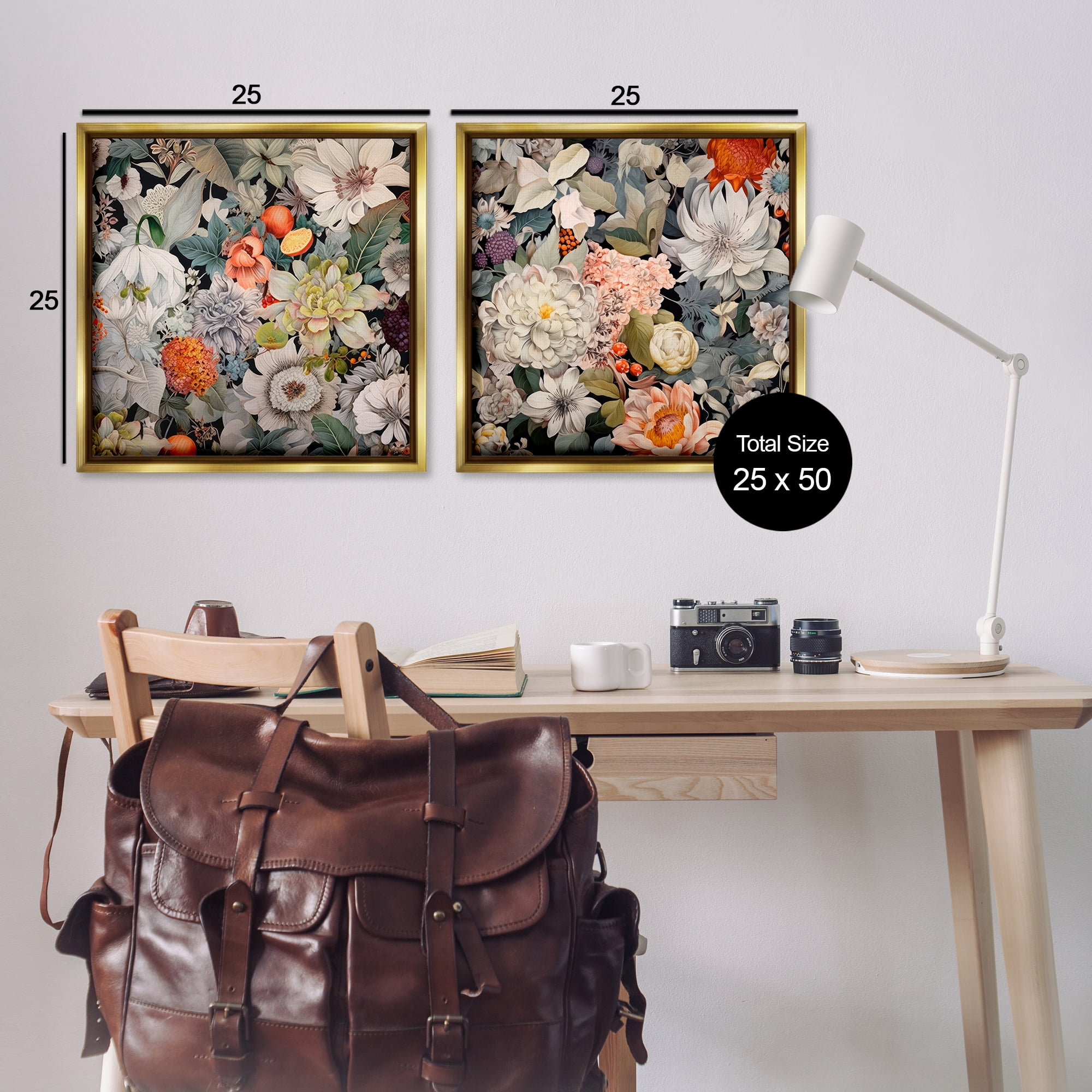 Stupell Industries Striking Botanical Floral Plants & Flowers Painting Gold Floater Framed Canvas Art Print Wall Art, 25 x 25, Set of 2
