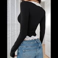 thumbnail image 4 of Blusa Elegante de Larga Y2K para Mujer, con Cuello en V y Ribete de Encaje, Cómoda para Cualquier Ocasión Negro M, 4 of 10