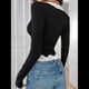 thumbnail image 4 of Blusa Elegante de Larga Y2K para Mujer, con Cuello en V y Ribete de Encaje, Cómoda para Cualquier Ocasión Negro S, 4 of 10