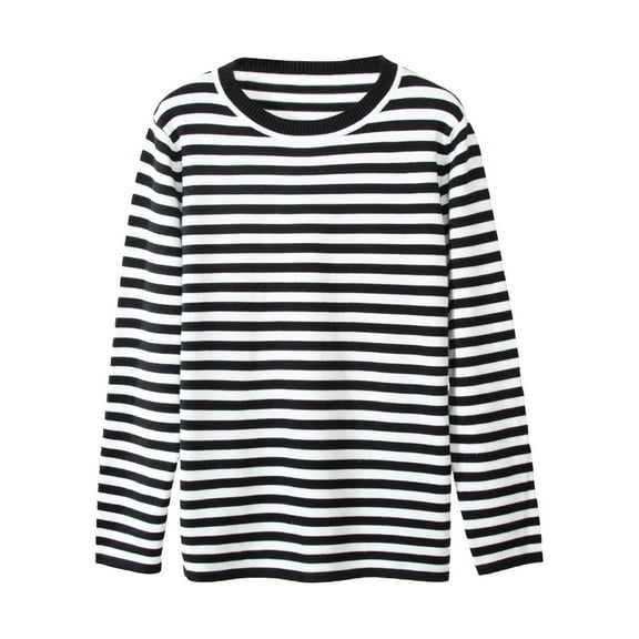 VISALY Pullover Crewneck Sweatshirt Striped Sweater Round Neck Knitted Pure Color Sweater Autumn Winter Classic Top Sweaters Crochet Sweaters Sweatshirts Loose Fit Hoodie Fitted Sweater Black L