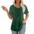 thumbnail image 4 of NANAIQ Short Sleeve Women's Tops Pleated Casual Crew Neck T Shirts for Women Soft Fashion Skin-Friendly Womens T Shirts Summer Tops Dark Green XXL, 4 of 8