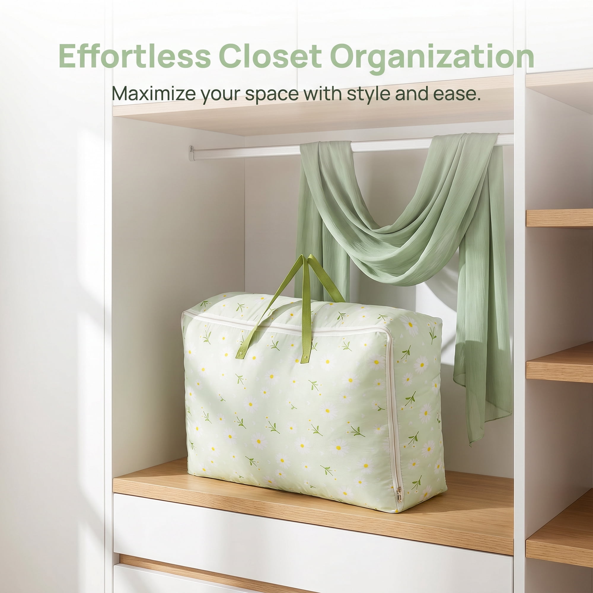 Unique Bargains Dustproof Floral Zipper Large Moving Bag Green 23.6" x 9.8" x 15.7"