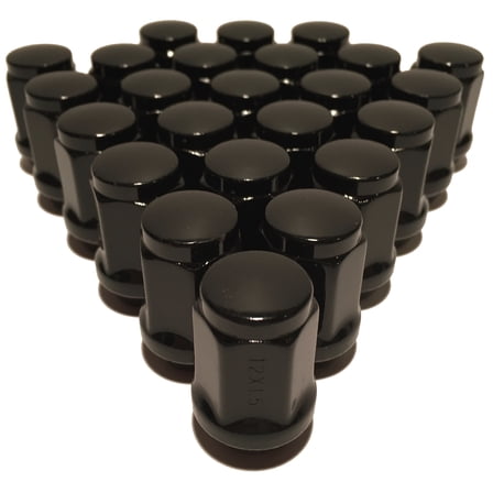24 12x1.5 Black Bulge Acorn Closed End Cone Seat Lug Nuts 1.38" Tall