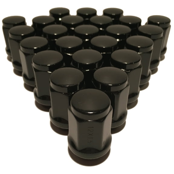 24 12x1.5 Black Bulge Acorn Closed End Cone Seat Lug Nuts 1.38" Tall