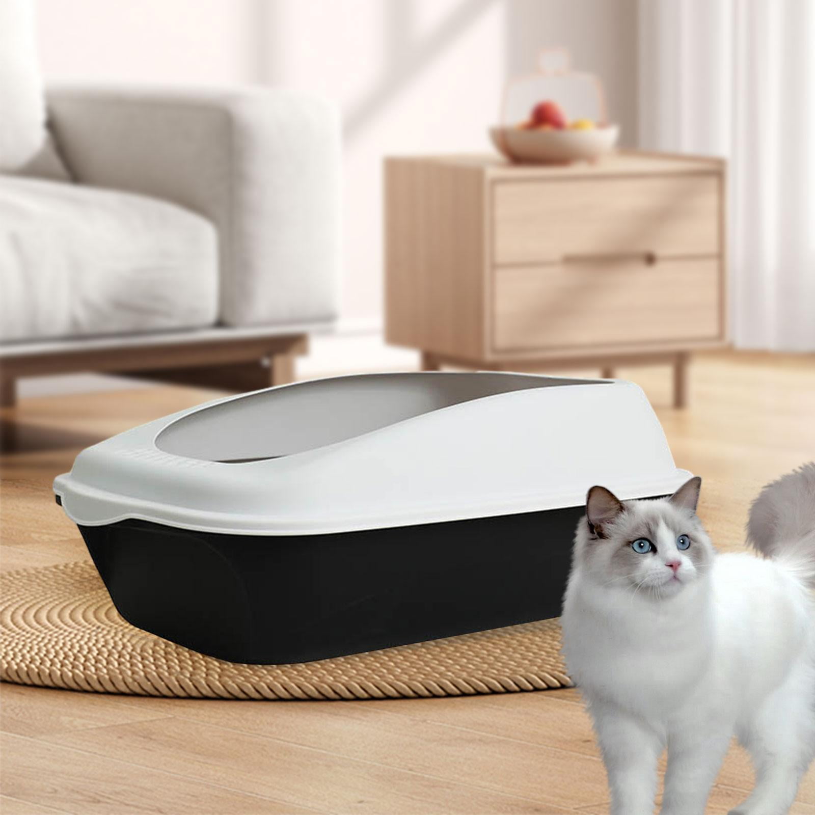Open Cats Toilet Litter Pans Easy to Clean Splashproof Cat Small Dogs Bedpan Kitten Potty Pan for Small Animals Rabbit Kitten , Black