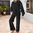 thumbnail image 7 of Unir Women Solid Loungewear 2 Piece Set, Crew Neck Loose Sweatshirt & Elastic Drawstring Wide Leg Pants Relaxed Home Wear True To Size, 7 of 7