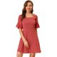 thumbnail image 1 of Vestido floral de manga corta con campana de cintura fruncida sin espalda de verano para mujer rojo XL, 1 of 6