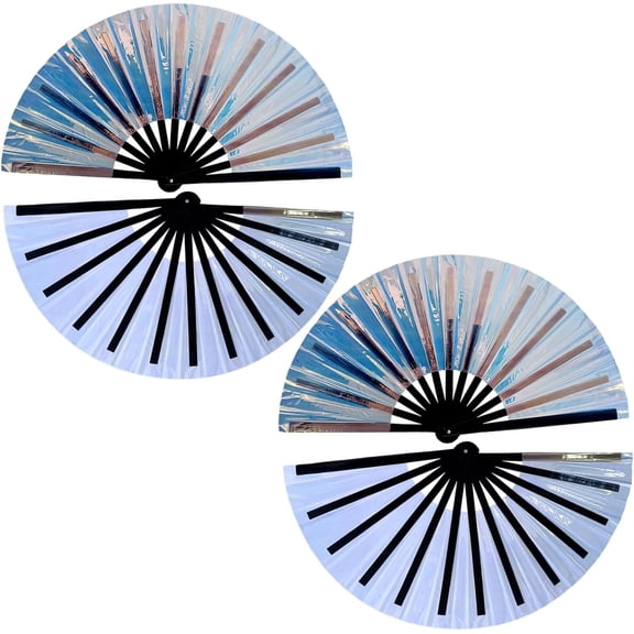 2026  Large Holographic Line Dance Popping Fan-Folding Hand Fan(13in) | Iridescent Clacking Hand Fan for Raves, Festivals, Dance & Party Accessories (2PCS blue)