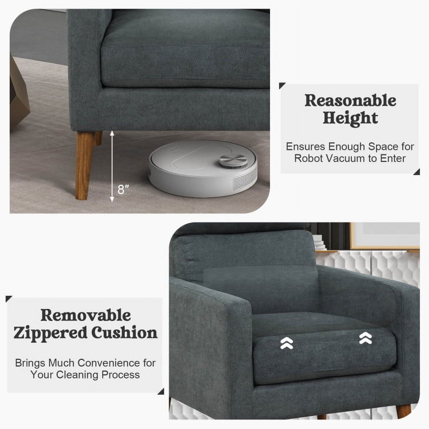 Finihen Upholstered Accent Armchair, Lint Fabric Modern Accent Chair with Solid Wood Legs, for Living Room, Bedroom, Gray