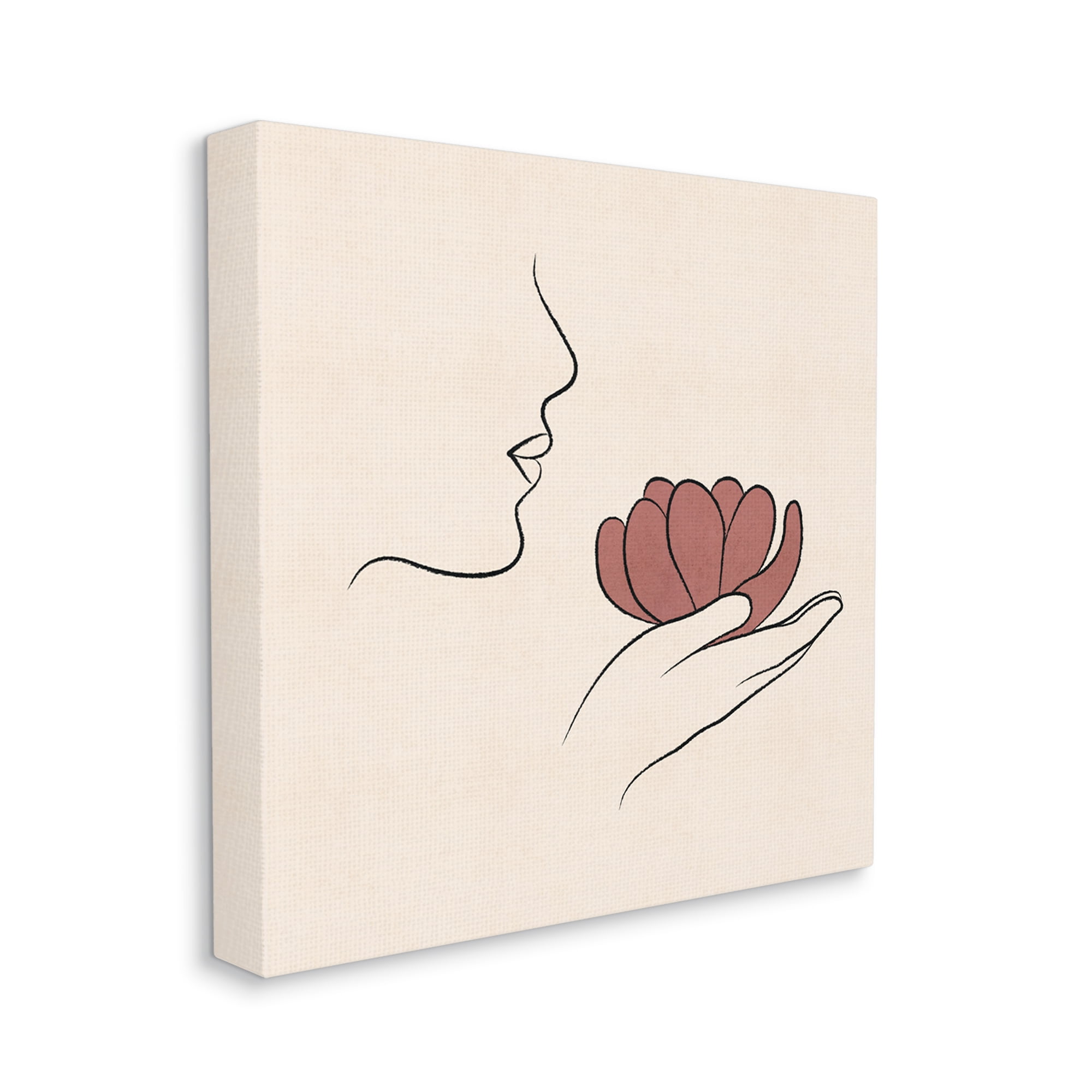 Stupell Industries Minimal Face Profile Holding Blossom Palm Outline Graphic Art Gallery Wrapped Canvas Print Wall Art, Design by JJ Design House LLC