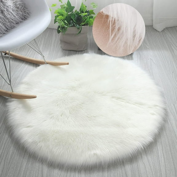 Soft Round Fur Area Rug 2.3x2.3ft White Shaggy Fluffy Rugs Plush Circle Floor Carpet Mat for Bedroom Living Room Decor