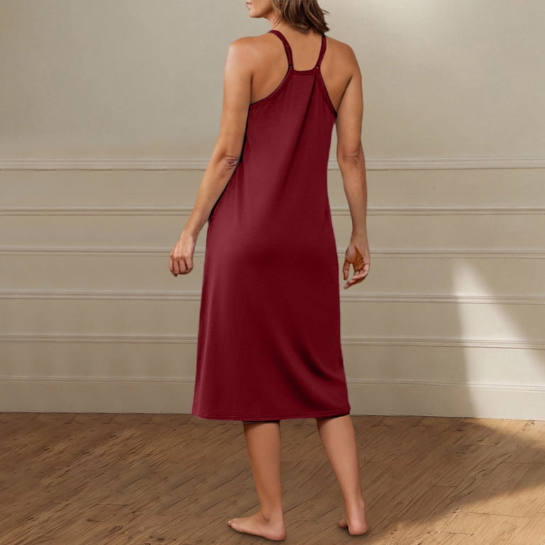 Busydd Dresses for Women Solid Color Sleeveless Spring Dresses Trendy  Adjustable Spaghetti Straps Summer Dress Casual V Neck Midi Dress with  Pockets - Walmart.com