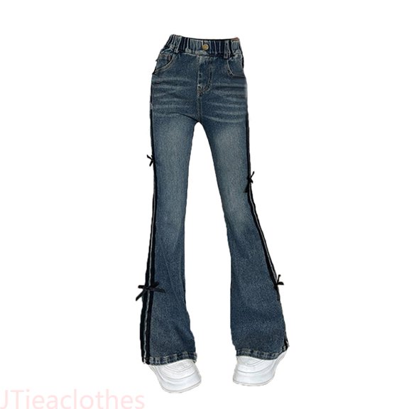 JTieacloth Jeans for Girls Baggy Girls Stretch Denim Flared Pants Bootcut Jeans For Teenagers Comfortable Soft Casual Trousers With Pockets Outfit,Sizes 4-5 Years