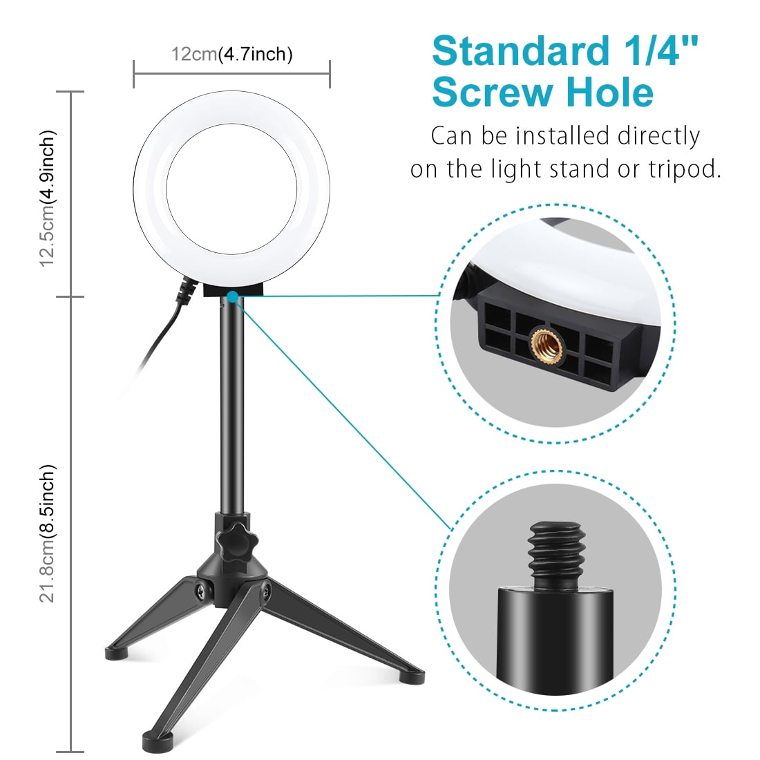 PULUZ 4.7 inch 12cm Ring Light + Desktop Tripod Selfie Stick Mount USB White Light LED Ring Selfie