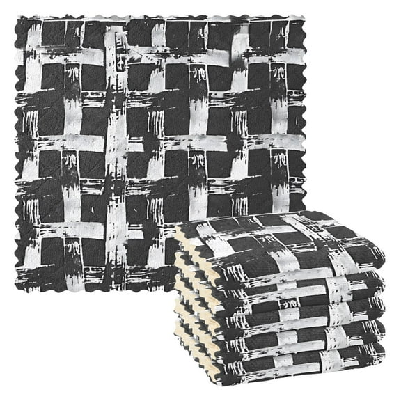 6 Packs Black and White Basket Kitchen Dish Towels Soft Absorbent Dish Cloths 11"x11"