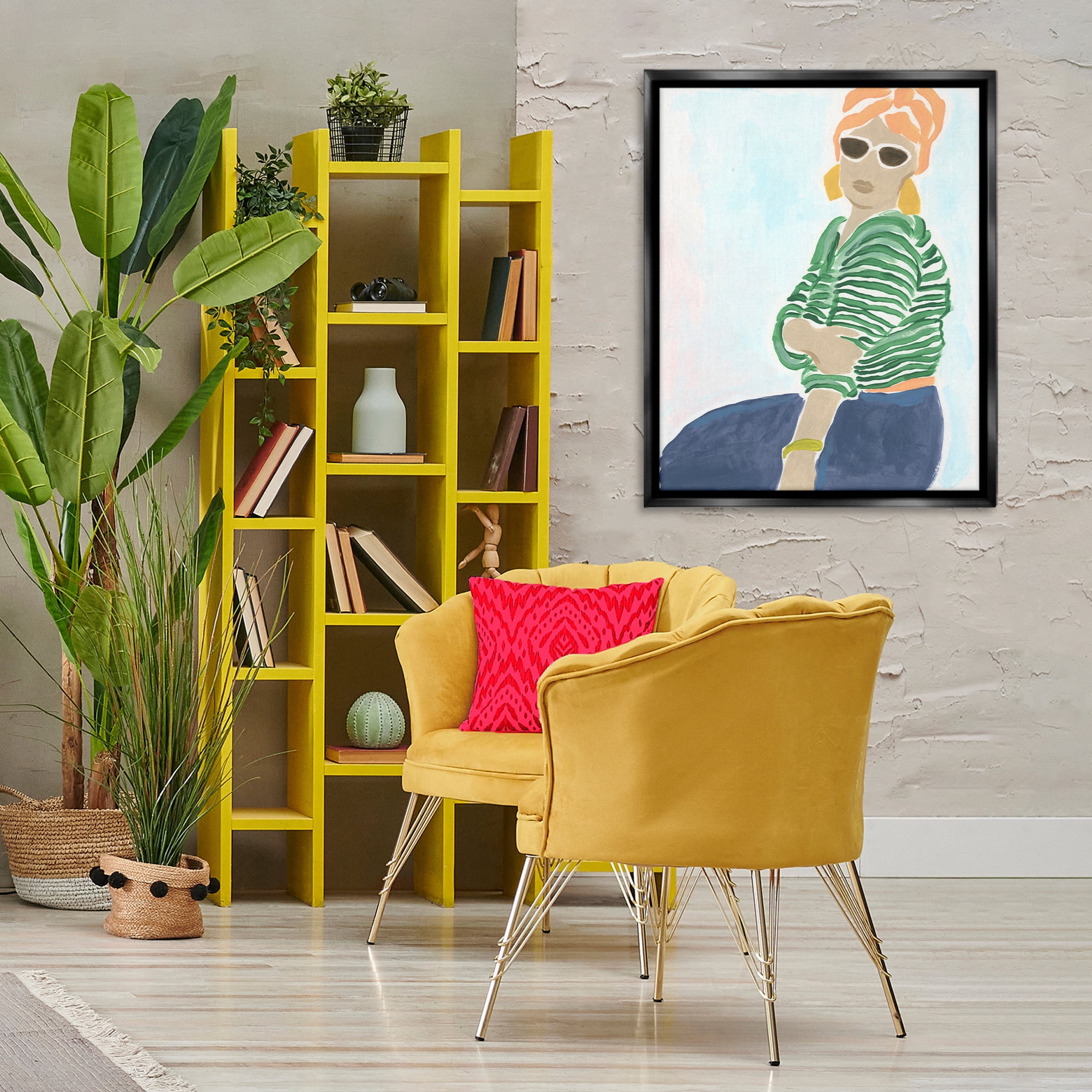 Stupell Industries Beachy Stylish Woman People Painting Black Floater Framed Canvas Art Print Wall Art, 25 x 31