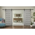 thumbnail image 3 of Sturdy Double Barn Door 84 x 96 inches with Frosted Glass | Quadro 4088 Grey Ash | Top Mount 14FT Rail Hangers Heavy Set | Solid Panel Interior Doors, 3 of 6