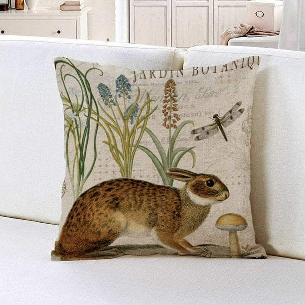 Fabricmcc Decorative Throw Pillow Covers Cases For Couch Sofa Home Decor Vintage Rabbit In The Garden Square Pillow Case 18 X 18 Inch Home Decor Walmart Com Walmart Com