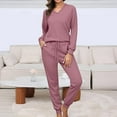 thumbnail image 2 of Womens Knit Pajamas Sets Two Piece Outfits Sets Sleepwear Loungewear Pjs Long Sleeve Tops And Pants, 2 of 8