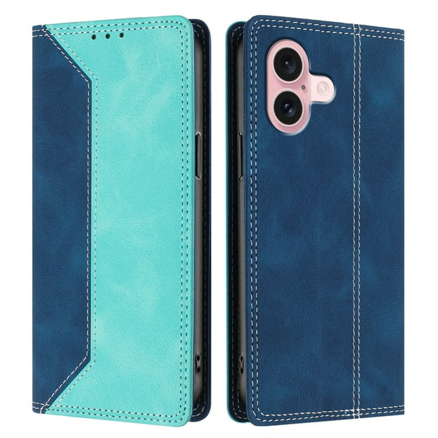 Funda FOXDOCK para iPhone 16 Plus de Cuero Premium Bicolor con Ranuras RFID, Carcasa Tipo Billetera Antigolpes y Soporte Plegable