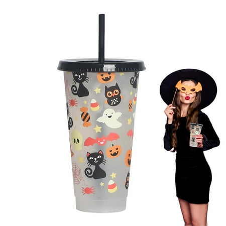 

Ksruee Halloween Color Changing Cups 710ml Reusable PP Tumblers with Lids and Straws Party Cups Summer Color Change Cold Drink Cups for Party Dinner well-liked