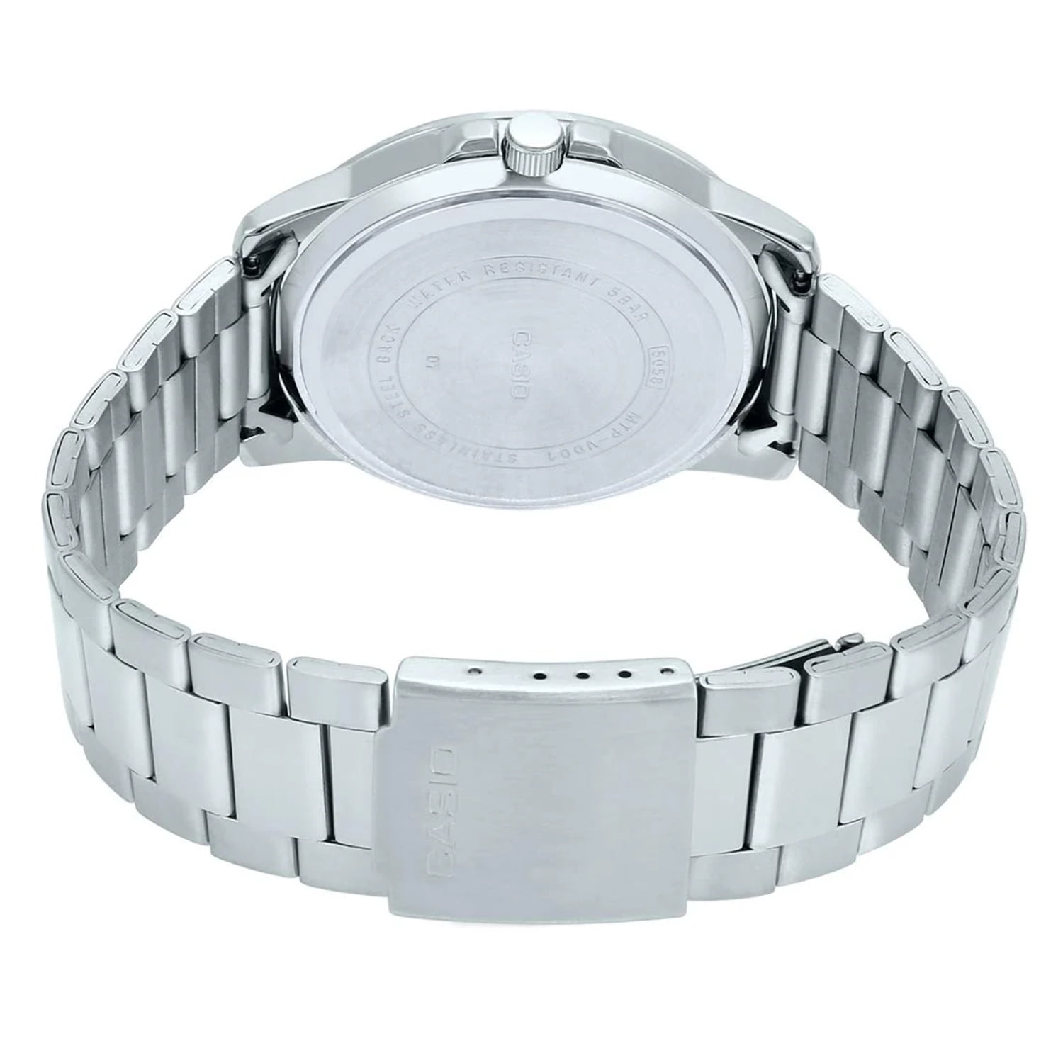 Mens Analog Stainless Steel Band and Case Silver Black Dial 50-meter Water Resistance Watch MTP-VD01D-1BVUDF