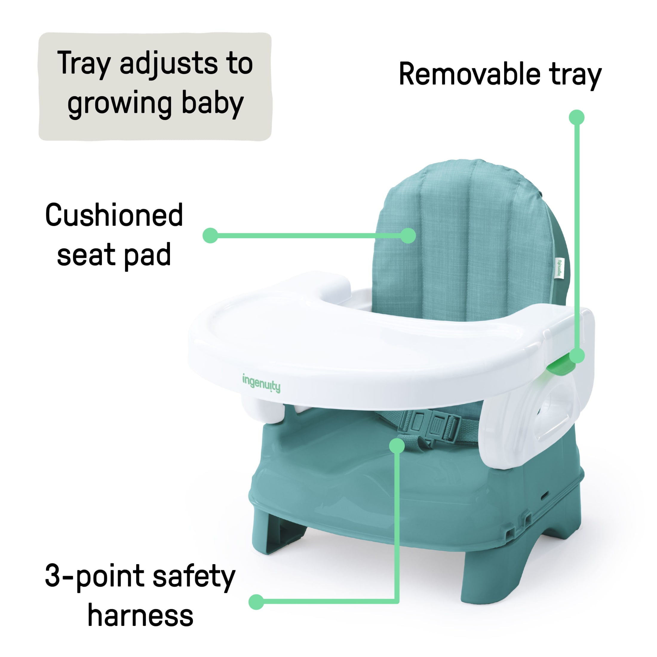 Ingenuity Deluxe Comfort Folding Baby Booster - Adjustable Height - Cushioned - Lightweight - 6M-3Y