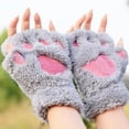 thumbnail image 2 of Guantes de invierno de medio dedo con dibujo de pata de oso de gato hembra, guantes cálidos con cuello esponjoso grueso para exposición de estudiantes, 2 of 6